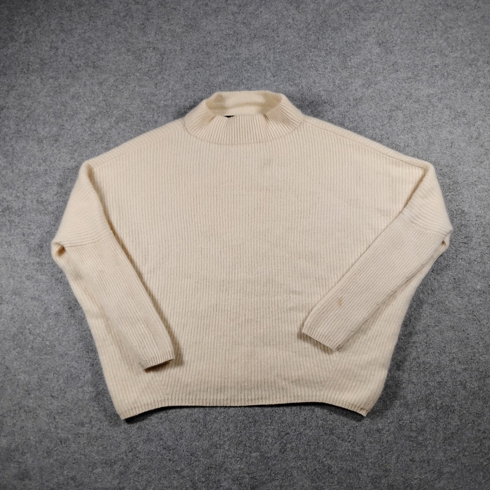 Lord & Taylor 100% Cashmere Mock Neck Ribbed Oversized Sweater Cream Small